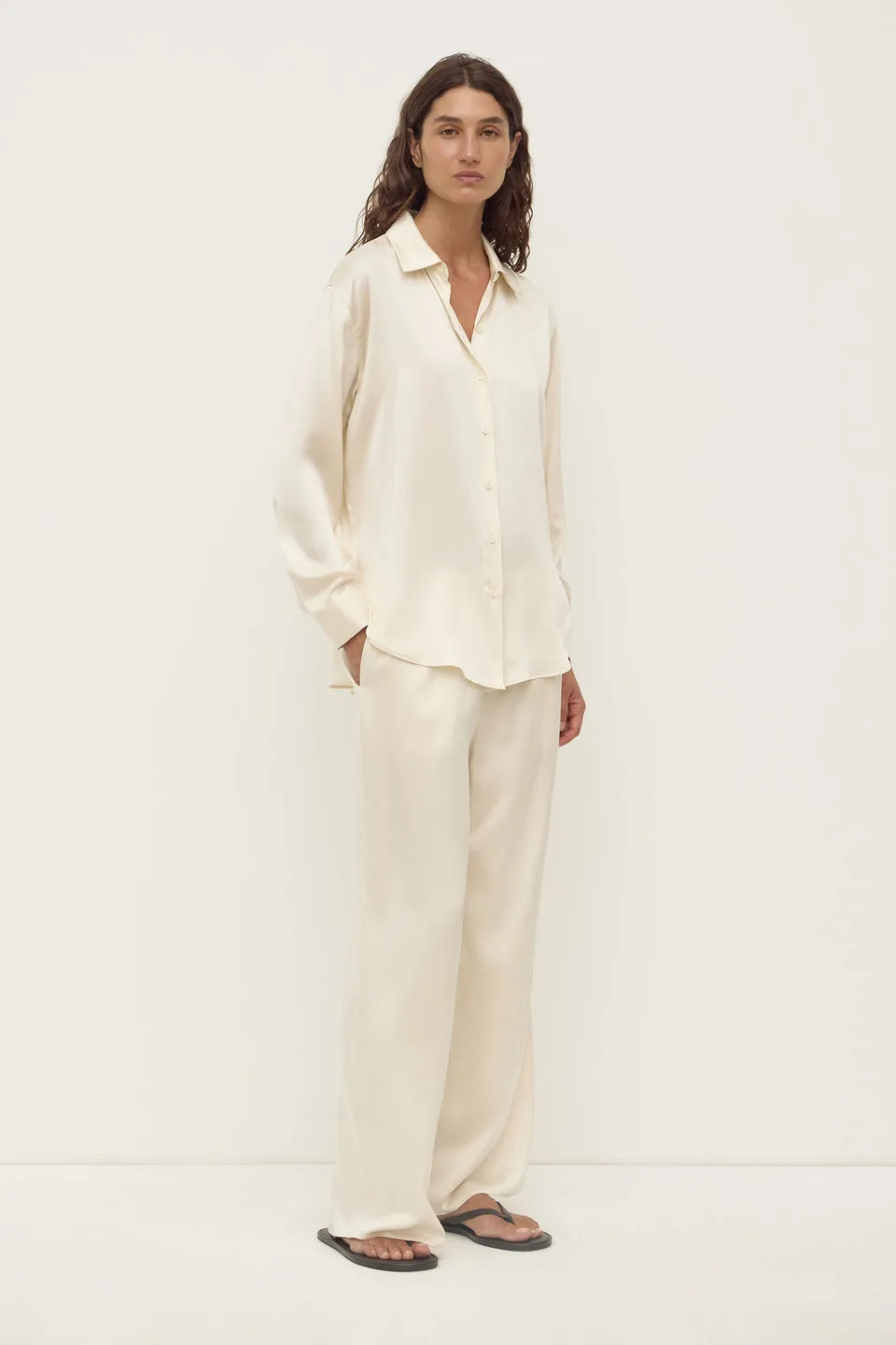 Assembly Label | Pippa Silk Long Sleeve Shirt - Cream sold by Sisters & Co product image thumbnail 3