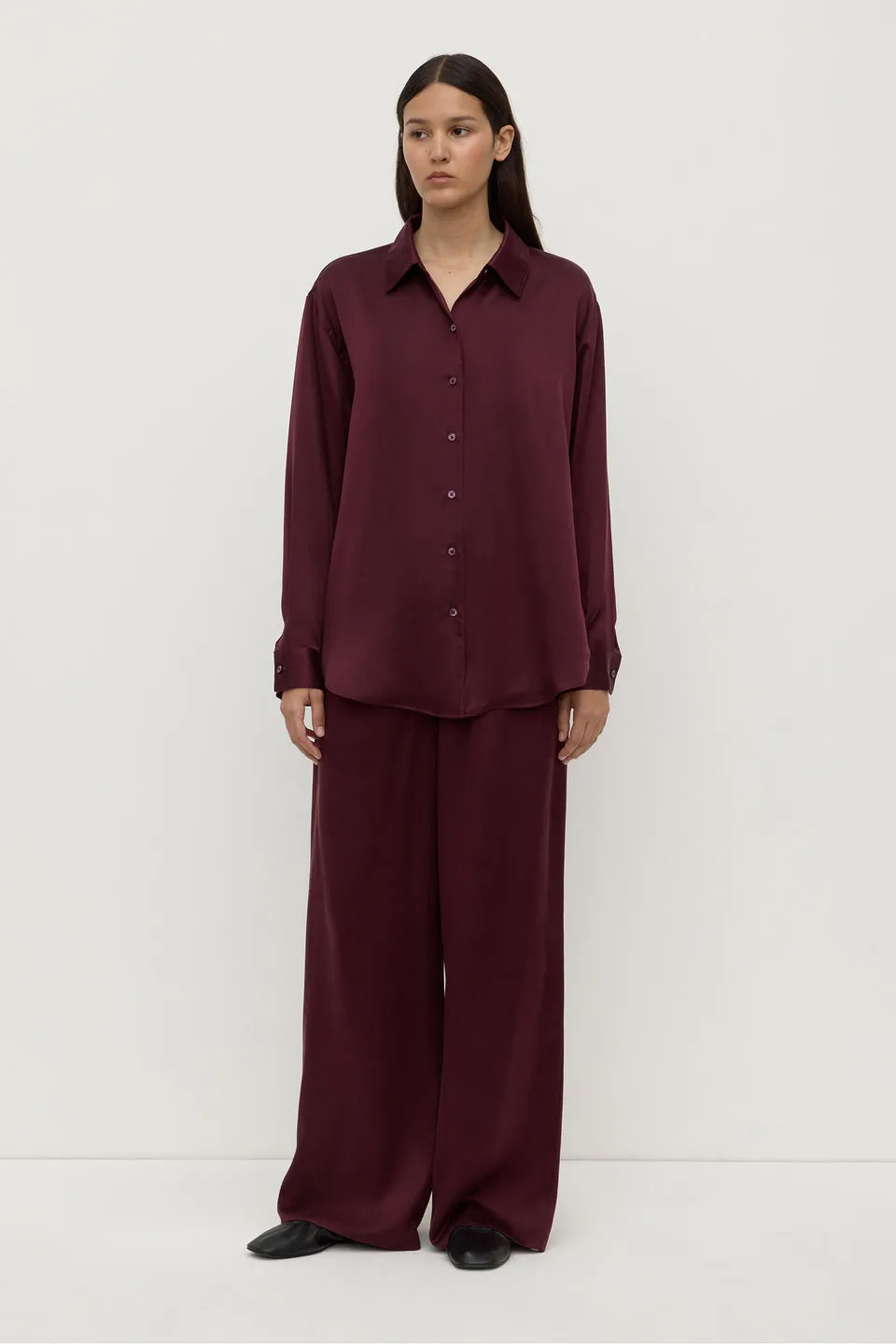 Assembly Label | Pippa Silk Long Sleeve Shirt - Merlot sold by Sisters & Co product image thumbnail 3