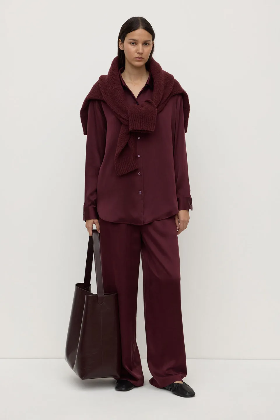 Assembly Label | Pippa Silk Long Sleeve Shirt - Merlot sold by Sisters & Co product image thumbnail 2