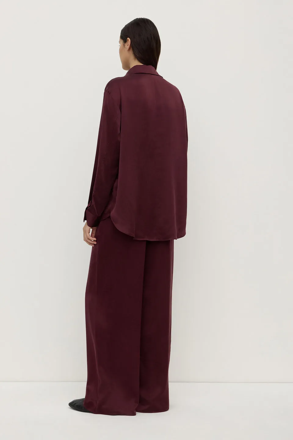 Assembly Label | Pippa Silk Long Sleeve Shirt - Merlot sold by Sisters & Co product image thumbnail 5