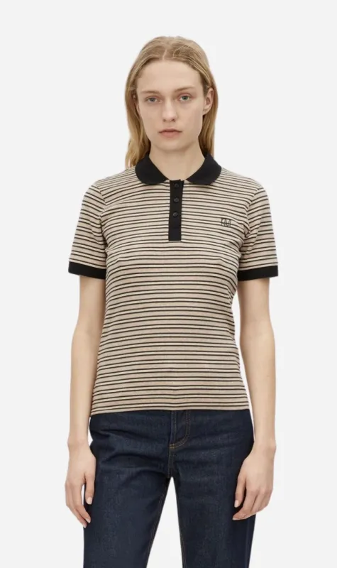 Camilla and Marc | Platinum Short Sleeve Polo - Oat Stripe made by camilla & marc