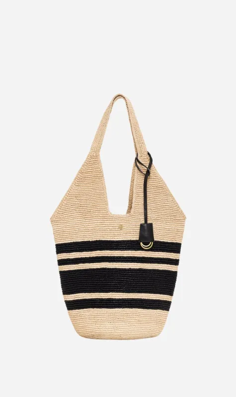 Anine Bing | Leah Stripes Hobo Raphia - Black & Natural made by Anine Bing