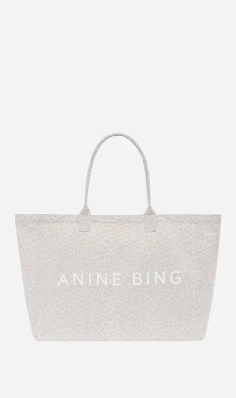 Anine Bing | Leo Canvas Tote - Washed White Leopard made by Anine Bing