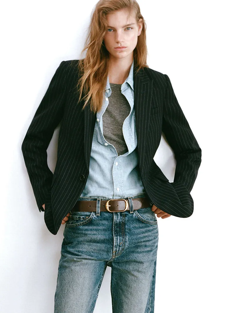Nili Lotan | Anabel Tailored Jacket - Dark Navy Pinstripe sold by Sisters & Co product image thumbnail 3