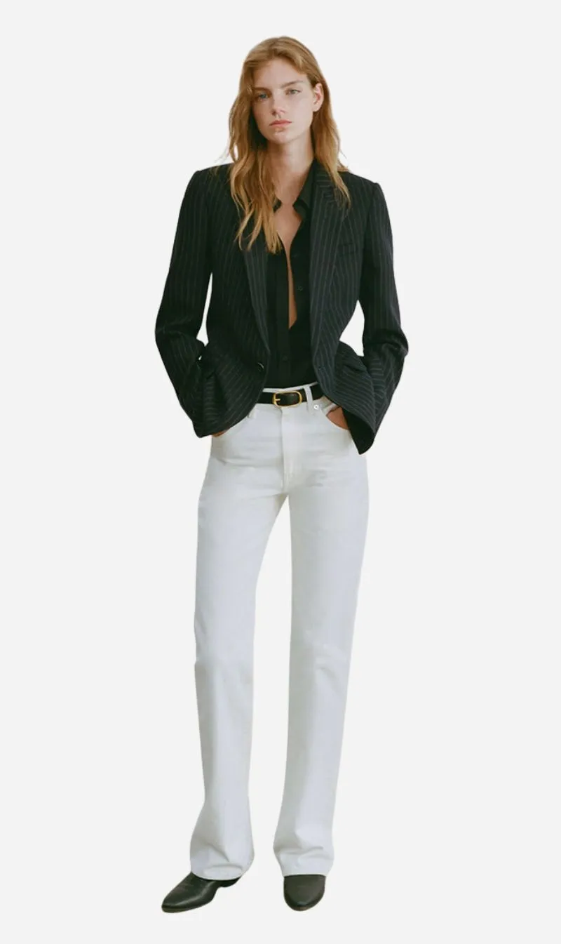 Nili Lotan | Anabel Tailored Jacket - Dark Navy Pinstripe sold by Sisters & Co