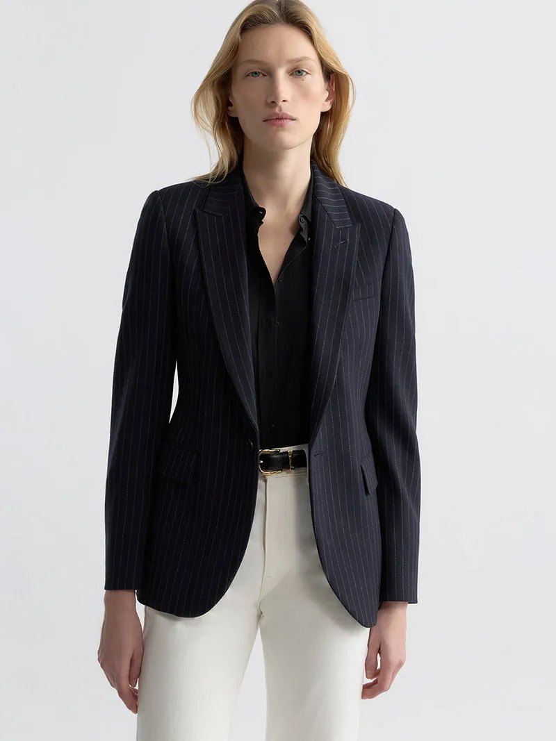 Nili Lotan | Anabel Tailored Jacket - Dark Navy Pinstripe sold by Sisters & Co product image thumbnail 4