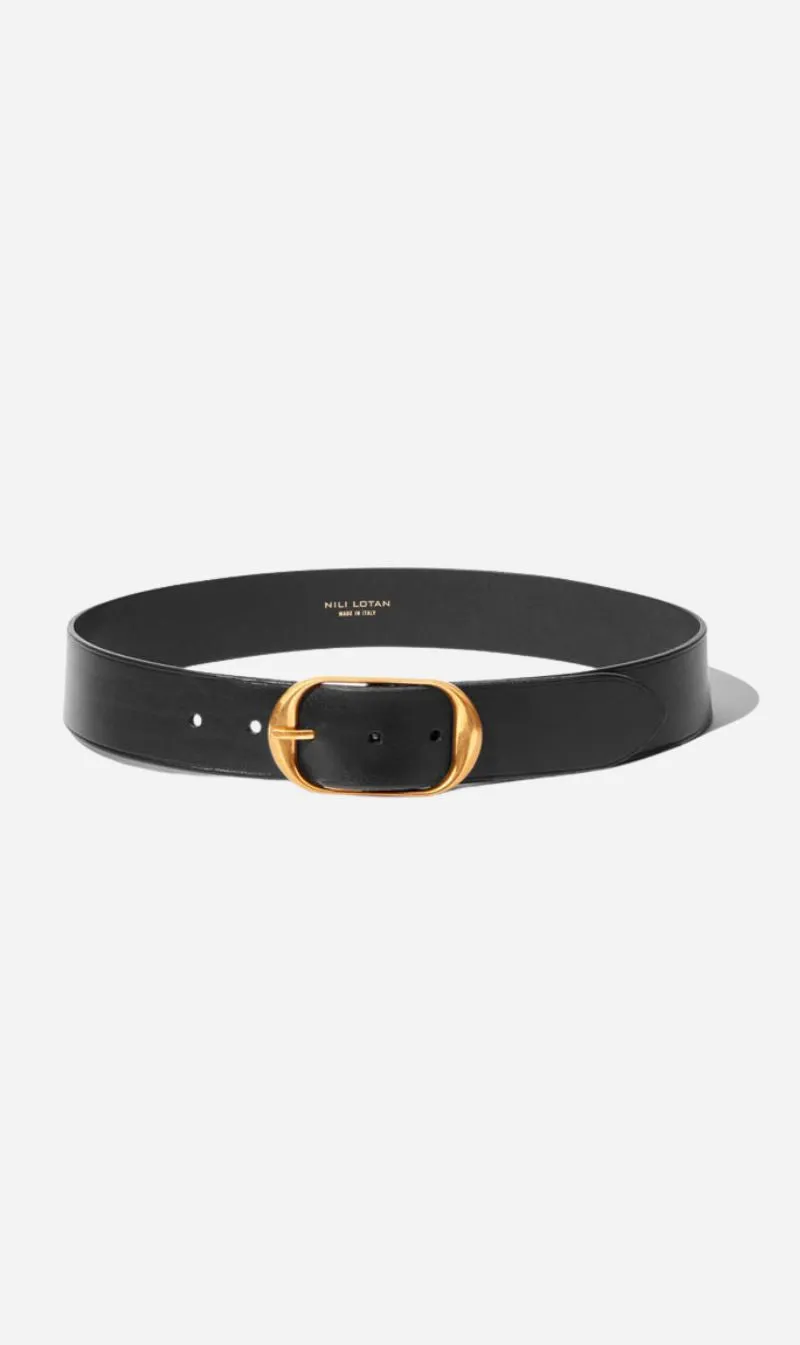 Nili Lotan | Nili Belt - Black With Antique Brass Buckle sold by Sisters & Co