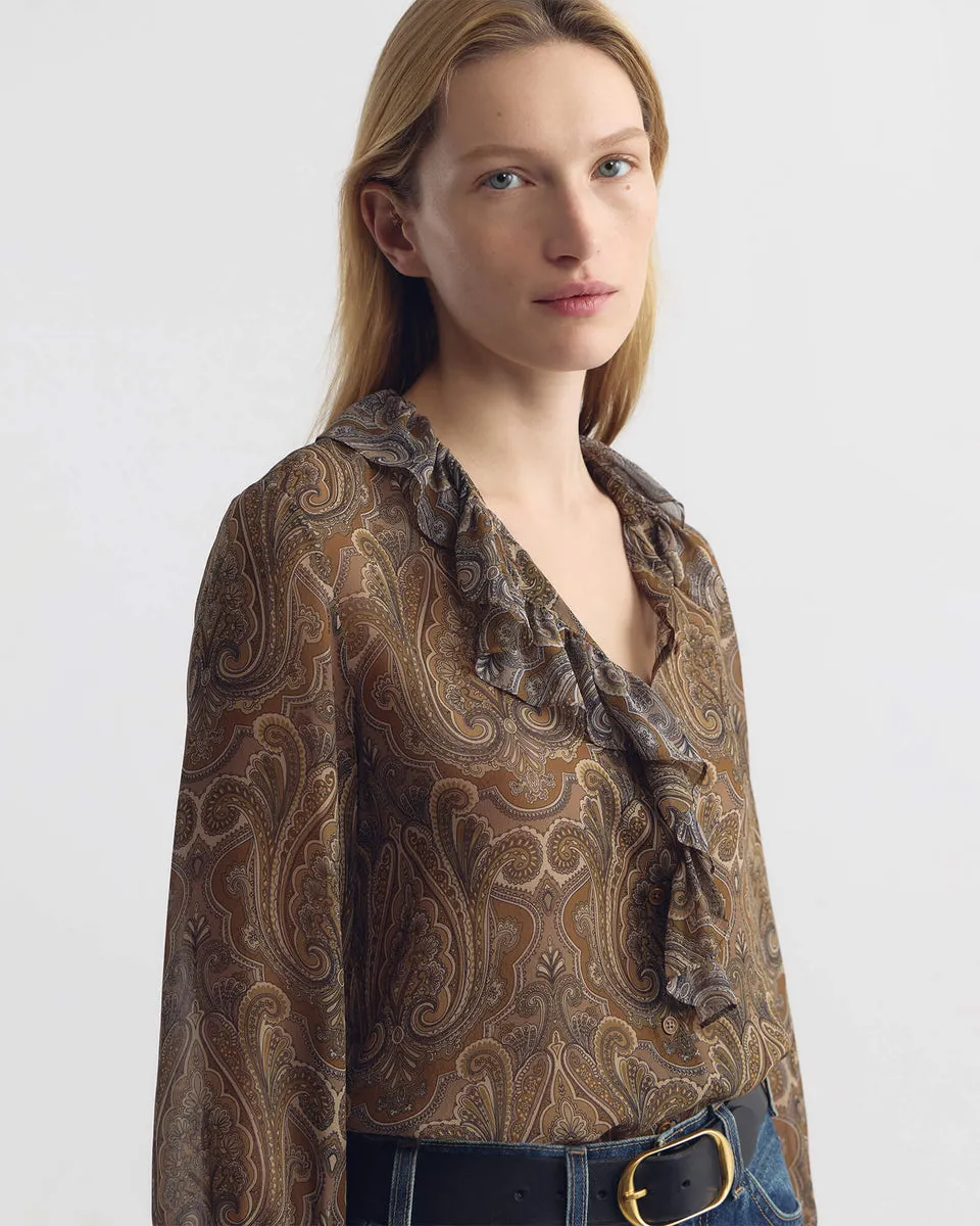Nili Lotan | Cecily Shirt - Khaki Paisley sold by Sisters & Co product image thumbnail 4