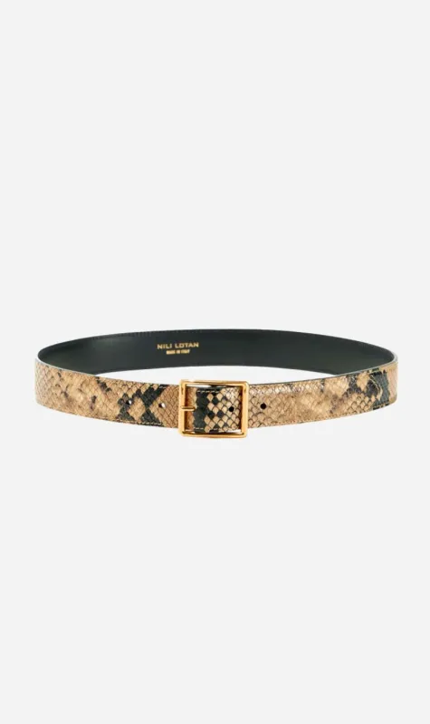 Nili Lotan | Gabriele Belt - Taupe Snakeskin With Gold Buckle made by Nili Lotan