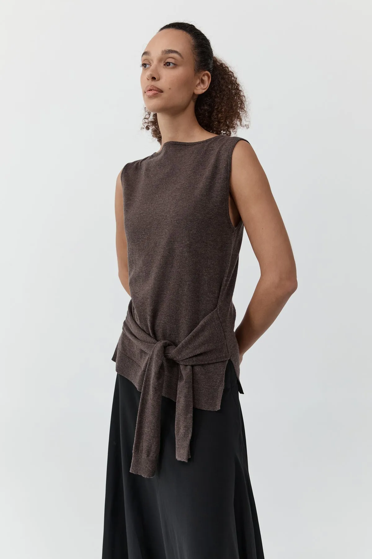St Agni | Fine Merino Tie Waist Top - Mulch sold by Sisters & Co product image thumbnail 2