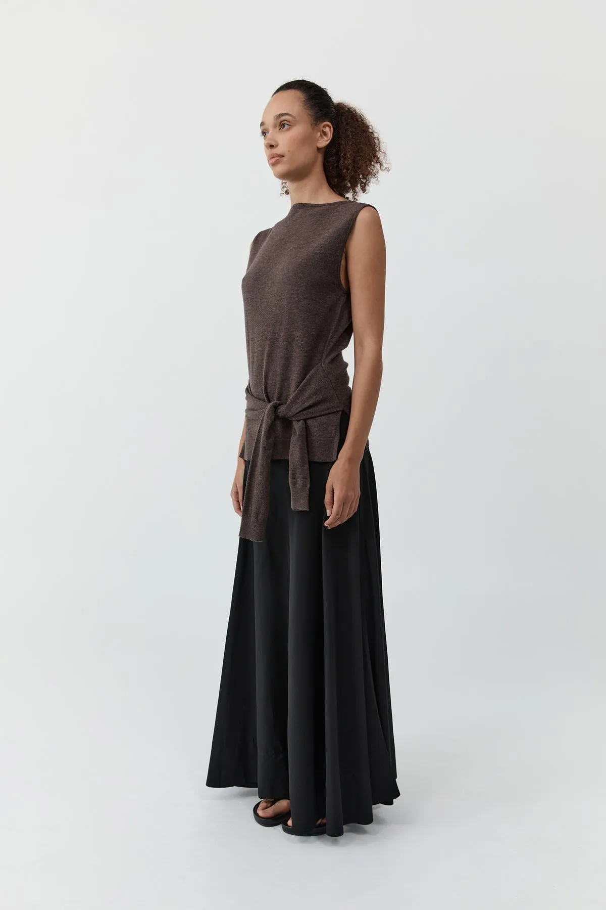 St Agni | Fine Merino Tie Waist Top - Mulch sold by Sisters & Co product image thumbnail 4