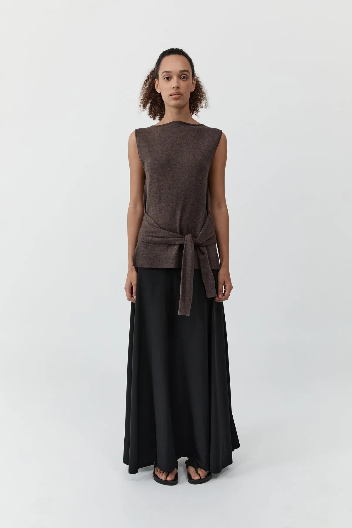 St Agni | Fine Merino Tie Waist Top - Mulch sold by Sisters & Co product image thumbnail 3