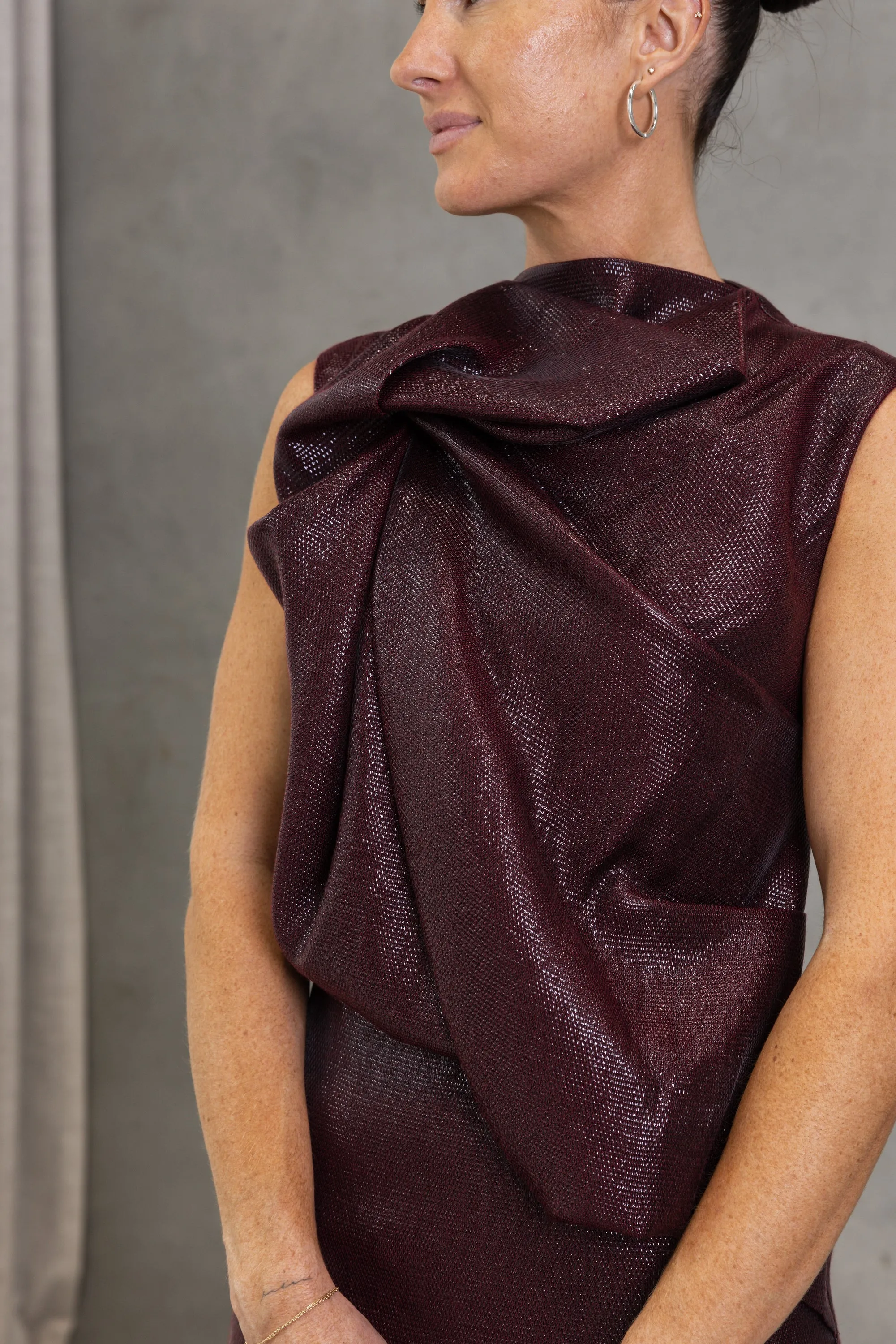 Camilla & Marc | Sana Drape Tailored Mini Dress - Burgundy sold by Sisters & Co product image thumbnail 5