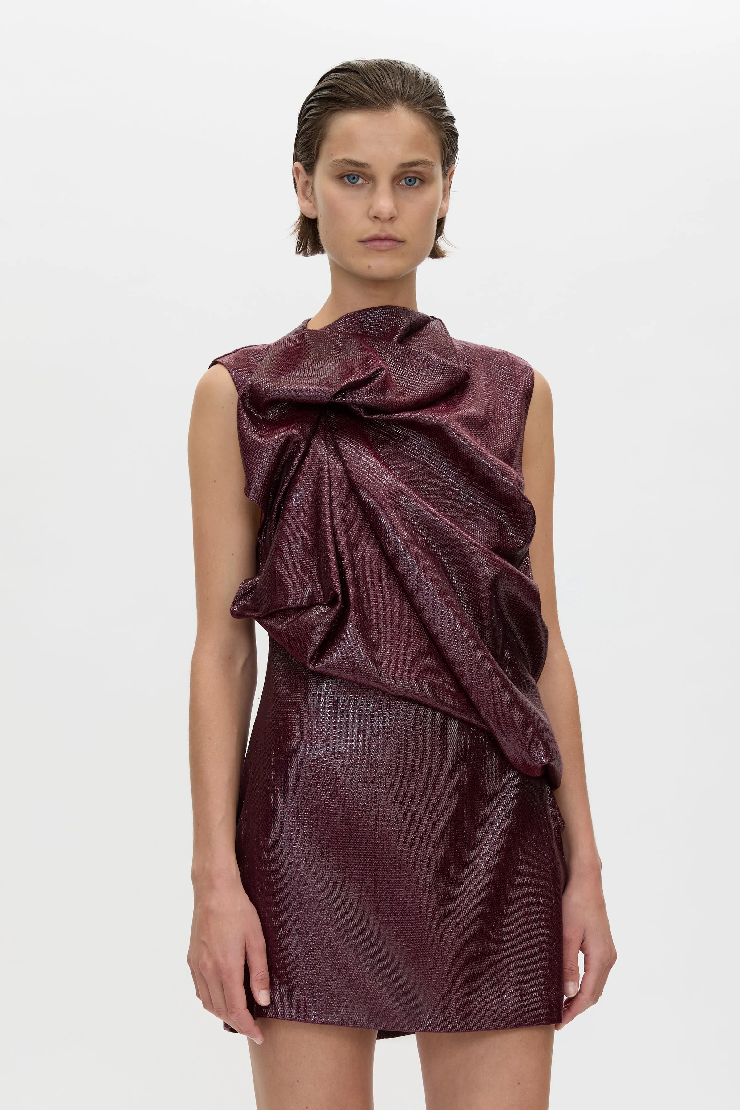 Camilla & Marc | Sana Drape Tailored Mini Dress - Burgundy sold by Sisters & Co product image thumbnail 2