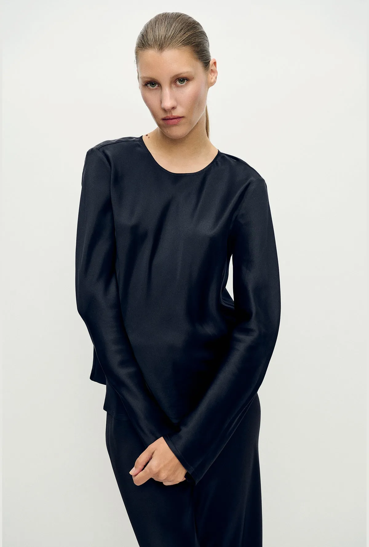 Silk Laundry | Long Sleeve Bias Top - Black Satin sold by Sisters & Co product image thumbnail 2