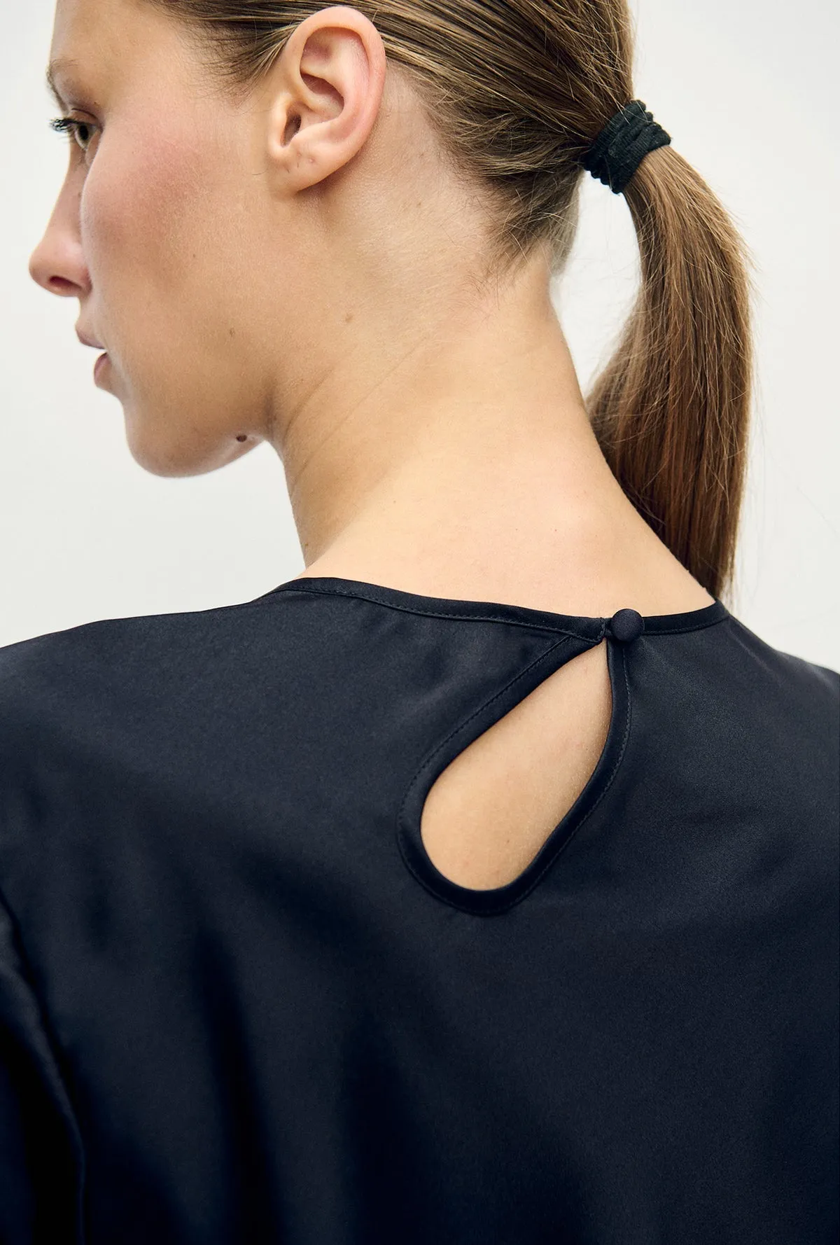 Silk Laundry | Long Sleeve Bias Top - Black Satin sold by Sisters & Co product image thumbnail 3