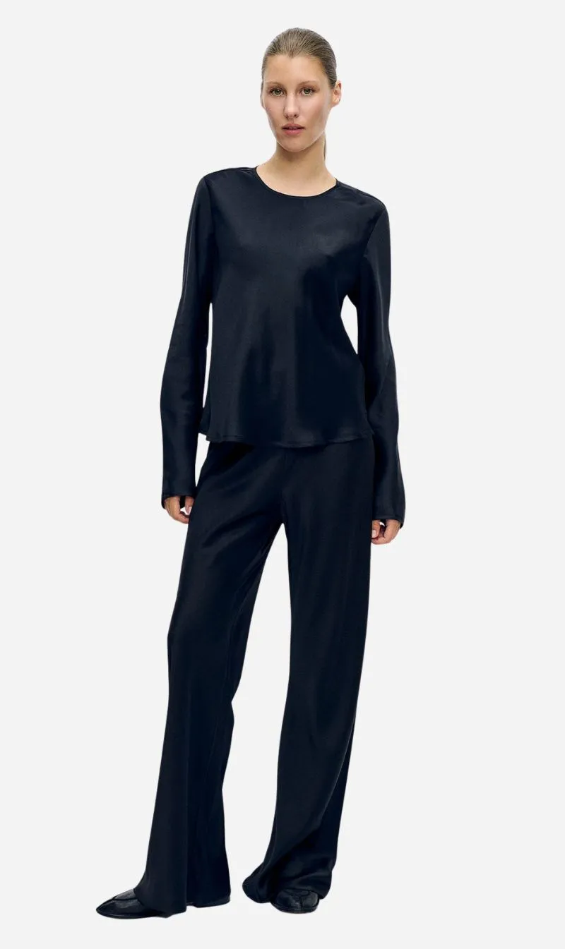 Silk Laundry | Long Sleeve Bias Top - Black Satin sold by Sisters & Co