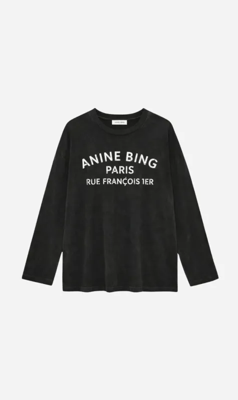 Anine Bing | Ivan Long Sleeve Paris Stencil - Washed Black made by Anine Bing