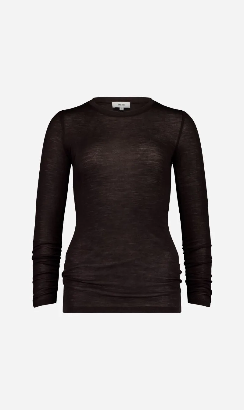 Rebe | Ruched Long Sleeve Merino - Balsamic sold by Sisters & Co