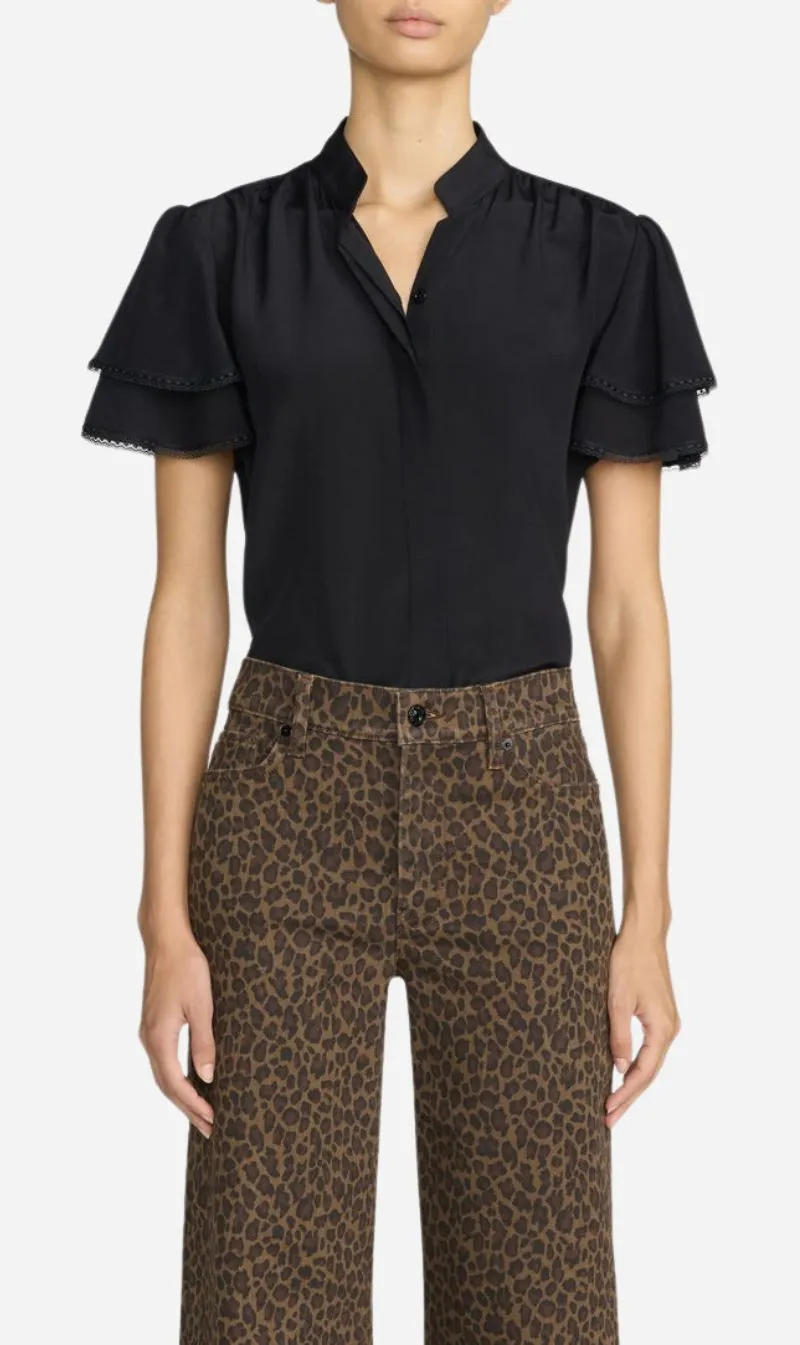 Frame Denim | The Silk Arcadia Top - Black sold by Sisters & Co