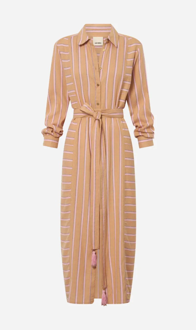 Ilio Nema | Ajax Dress - Camel Stripe sold by Sister & Co