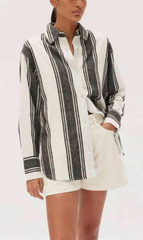 Assembly Label | Tuscany Linen Stripe Long Sleeve Shirt - Black/White sold by Sister & Co