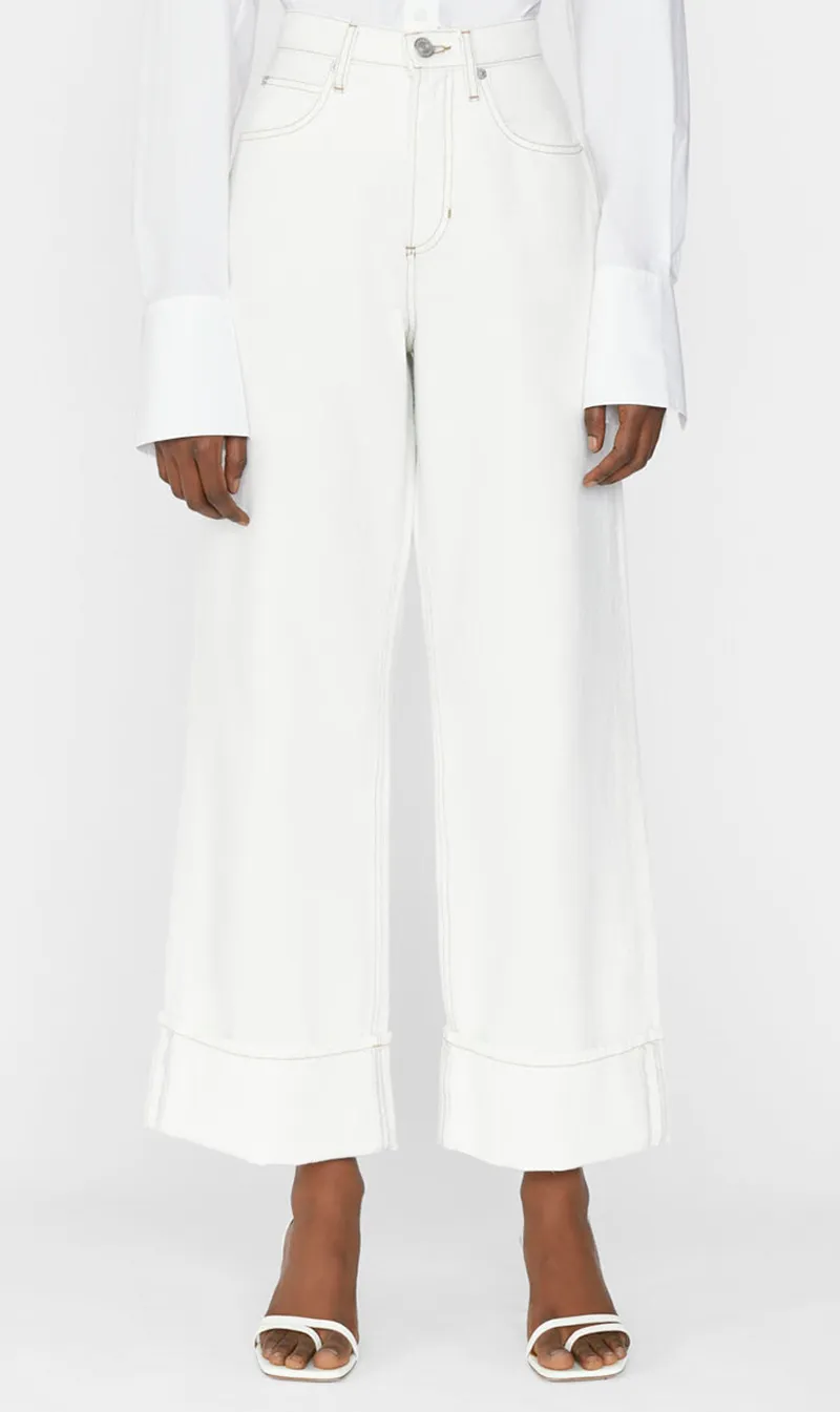 Frame Denim | Rolled High Rise Wide Leg - Ecru sold by Sister & Co