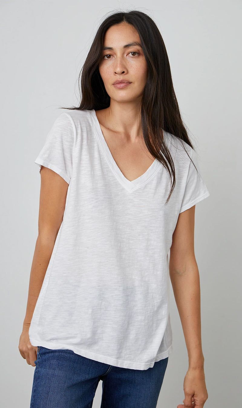 Velvet | Jilian Original Slub V-Neck Tee - White sold by Sister & Co