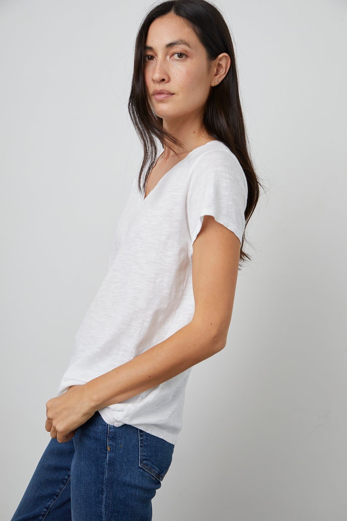 Velvet | Jilian Original Slub V-Neck Tee - White sold by Sister & Co product image thumbnail 2