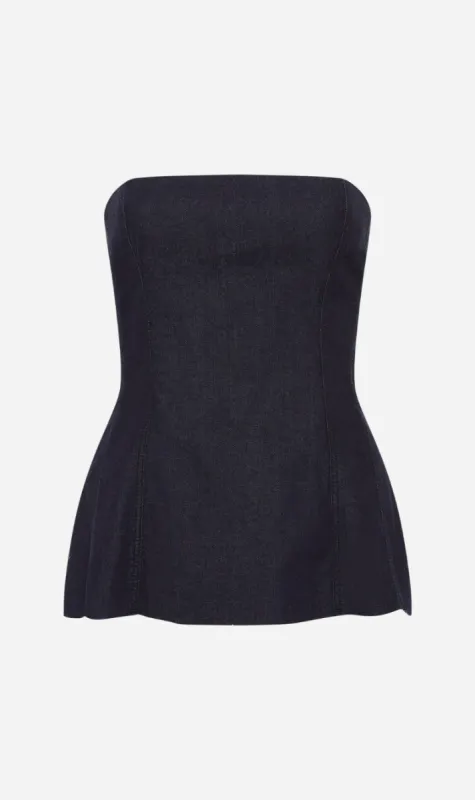 Bassike | Denim Peplum Top - Indigo sold by Sister & Co