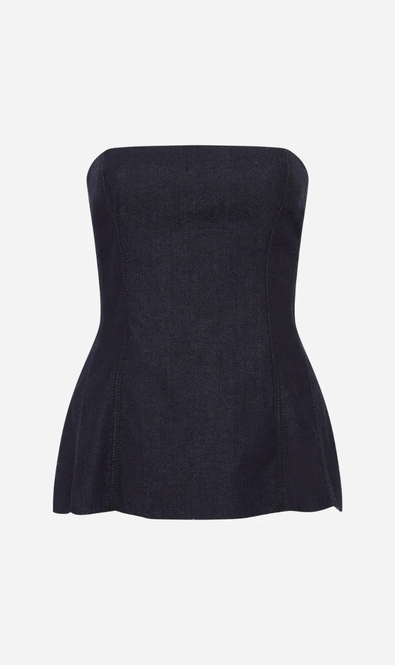 Bassike | Denim Peplum Top - Indigo sold by Sister & Co