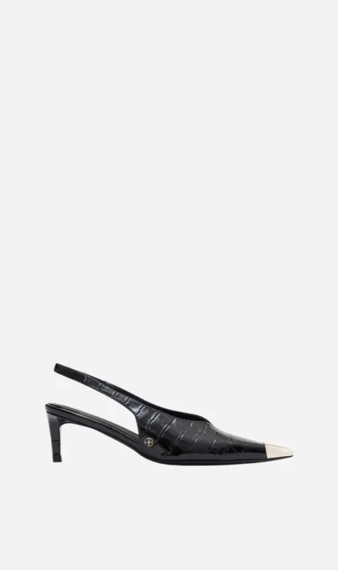 Anine Bing | Nina Heels With Metal Toe Cap - Black Embossed sold by Sister & Co