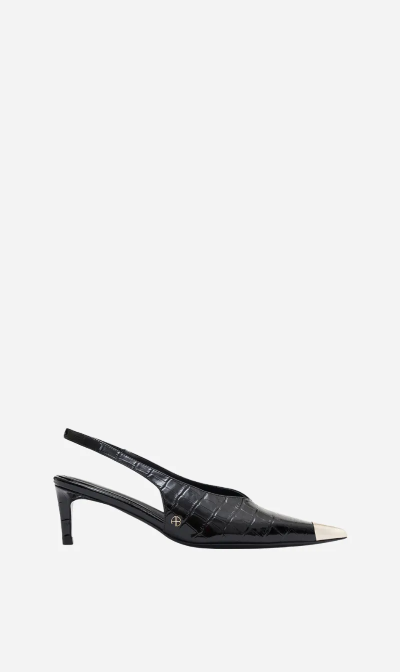 Anine Bing | Nina Heels With Metal Toe Cap - Black Embossed sold by Sisters & Co