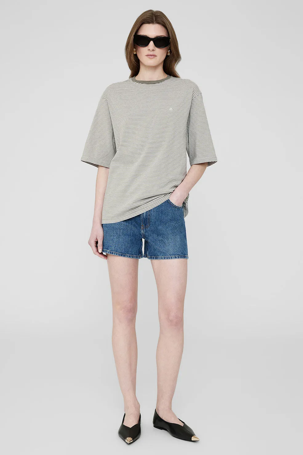 Anine Bing | Bo Tee - Olive & Ivory Stripe sold by Sister & Co product image thumbnail 2