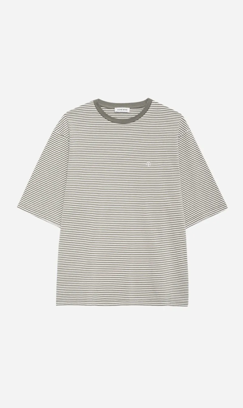 Anine Bing | Bo Tee - Olive & Ivory Stripe sold by Sister & Co