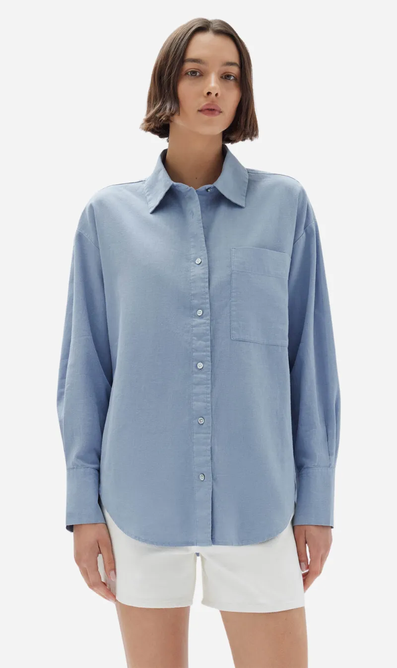 Assembly Label | Grace Linen Blend LS Shirt - Glacial sold by Sister & Co