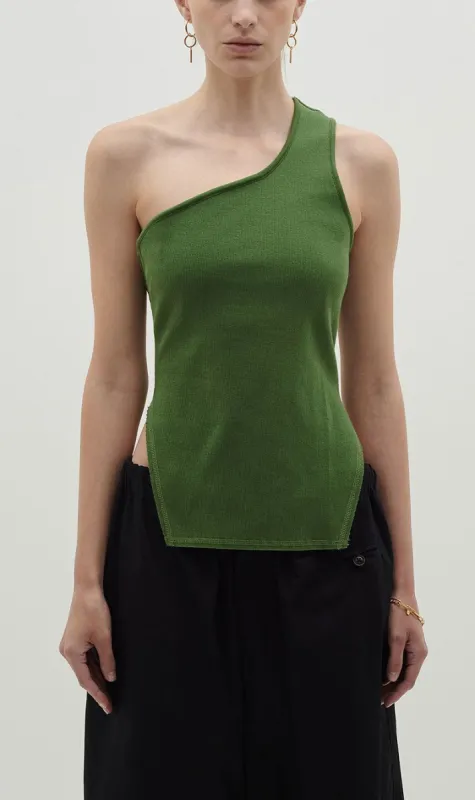 Bassike | Open Back One Shoulder Tank - Basil sold by Sister & Co