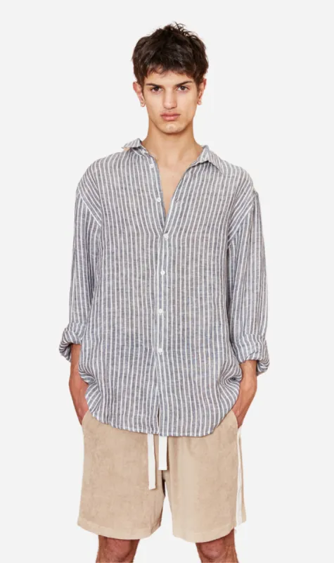 Kore Studios | Amalfi Linen Shirt - Navy Stripe sold by Sister & Co