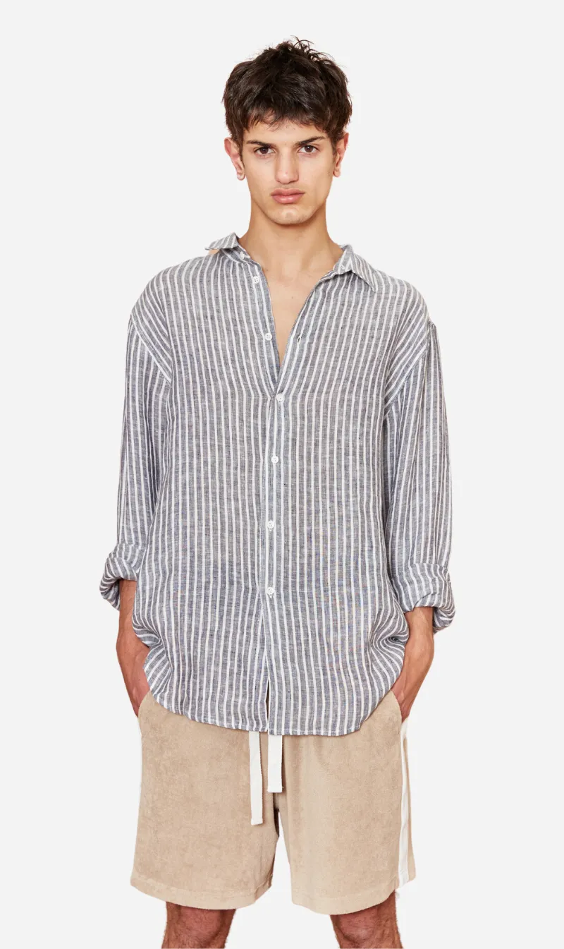 Kore Studios | Amalfi Linen Shirt - Navy Stripe sold by Sister & Co