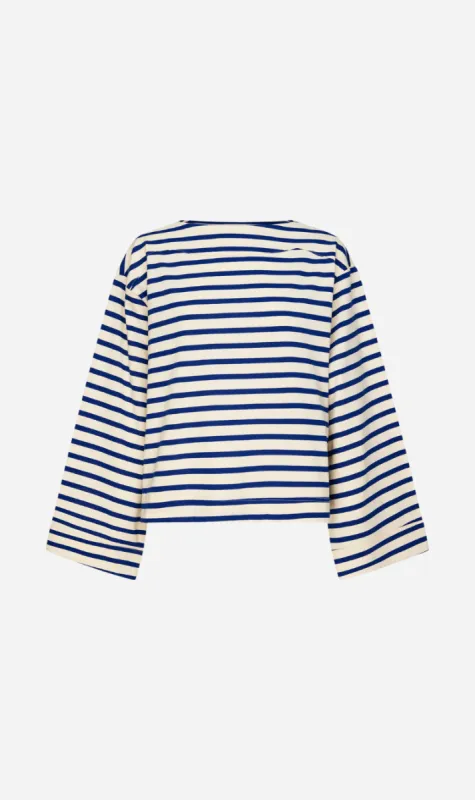 Bassike | Stripe Boatneck Long Sleeve T.Shirt - Nat/Cobalt sold by Sister & Co