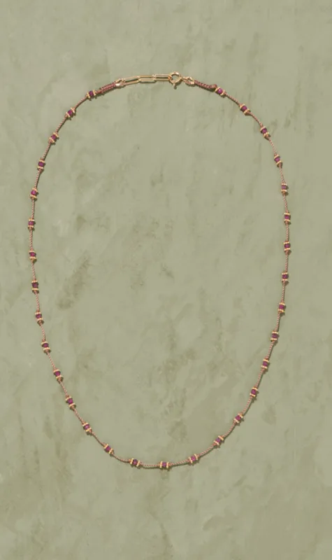Tityaravy | Long Lotus Ruby Necklace - Micron/Beige/Rubis Rose sold by Sister & Co