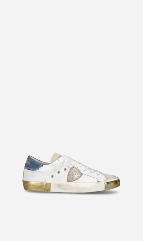 Philippe Model | PRSX Low Womens - Veau Denim Blanc Azul made by Philippe Model