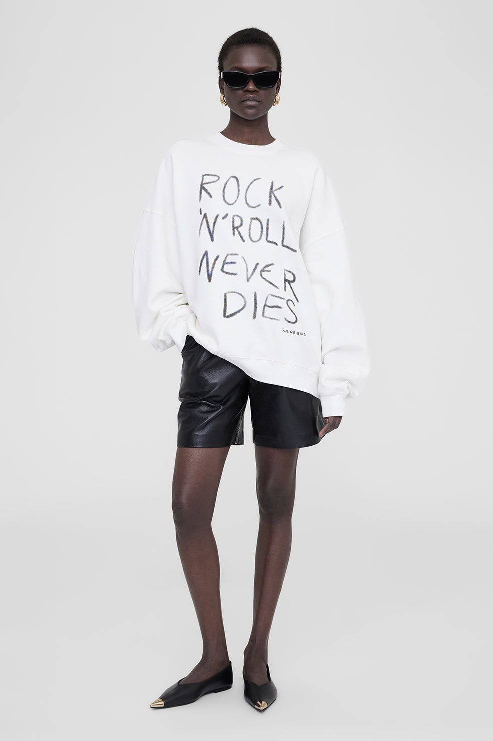 Anine Bing | Miles Sweatshirt Rock N Roll - Ivory sold by Sister & Co product image thumbnail 2