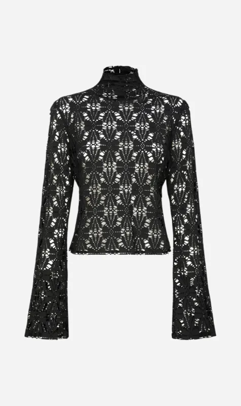 Bassike | Long Sleeve Lace Top - Black sold by Sister & Co