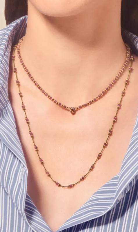 Tityaravy | Lotus Long Necklace - Micron/Vert/Rubis Rose sold by Sister & Co