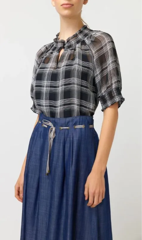 Kate Sylvester | Sheer Plaid Top - Black sold by Sister & Co