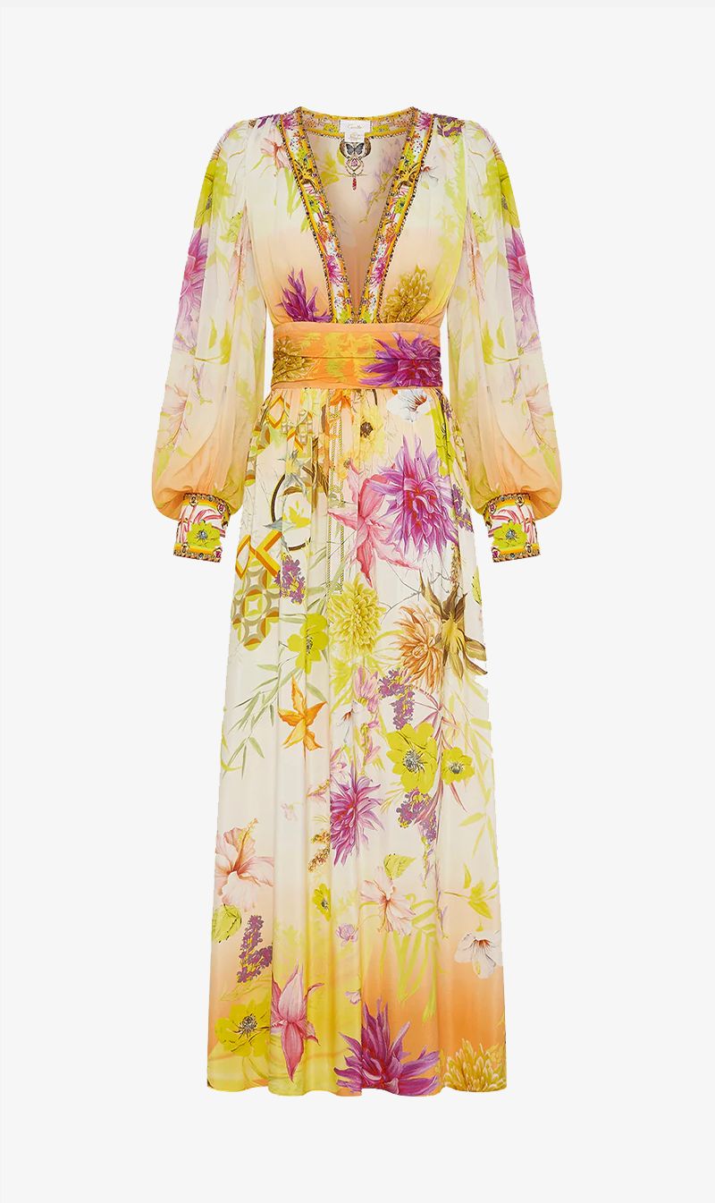 Camilla | Long Dress With Blouson Sleeve - How Does Your Garden Grow sold by Sister & Co