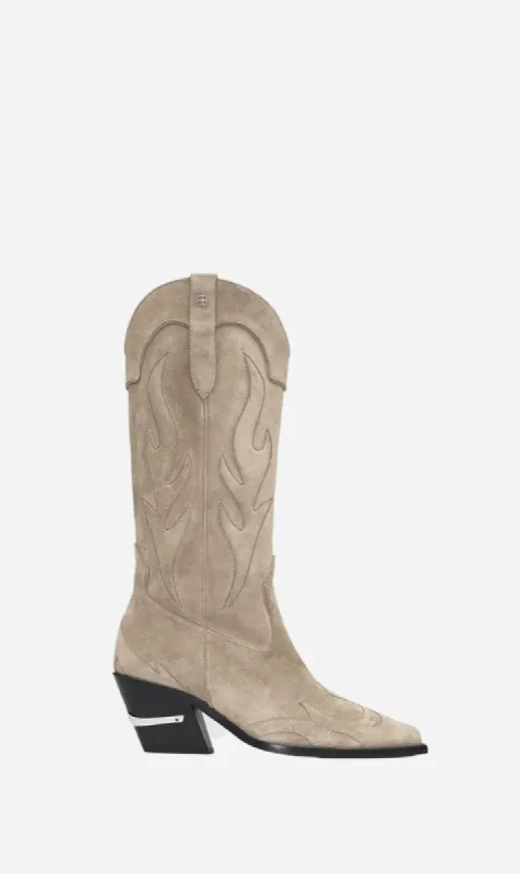 Anine Bing | Mid Calf Tania Boots - Taupe Western sold by Sister & Co
