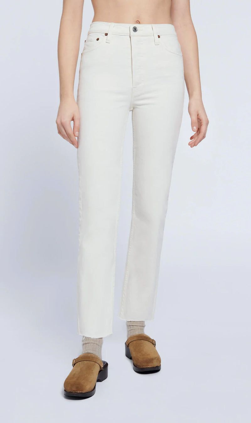 RE/DONE | 70s Straight Comfort Stretch High Rise Stove Pipe - Vintage White sold by Sister & Co