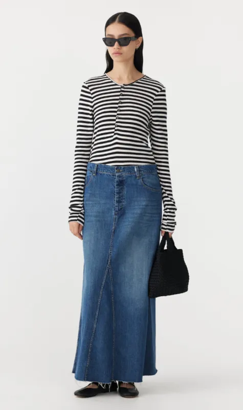 Bassike | Stripe Rib Placket Long Sleeve T.Shirt - Black/White sold by Sister & Co